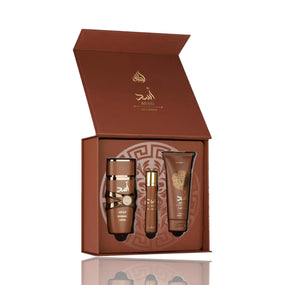 LATTAFA ASAD BOURBON 3PCS GIFT SETS | EDP3.4FL.OZ+100ML TRAVEL SPRAY & 100ML GEL