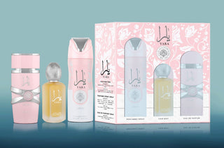 SET LATTAFA YARA MUJER (3 PIEZAS) 3.4 OZ EDP / 6.8 OZ PERFUME SPY / 1.7 OZ BRUMA PARA EL CABELLO