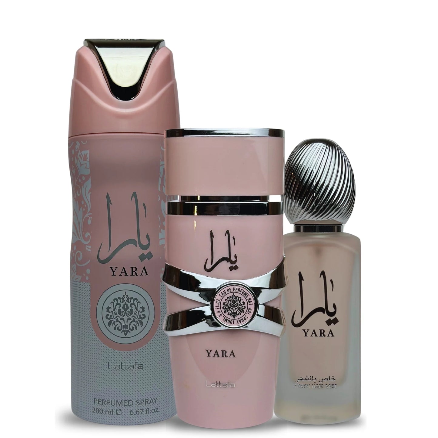 SET LATTAFA YARA WOMEN ( 3 PC) 3.4 OZ EDP / 6.8 OZ PERFUME SPY / 1.7 OZ HAIRMIST