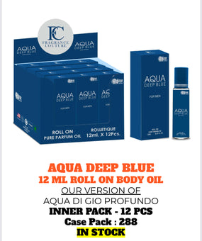 1 PIECE AQUA DEEP BLUE MEN 12Ml Roll On Body Oil