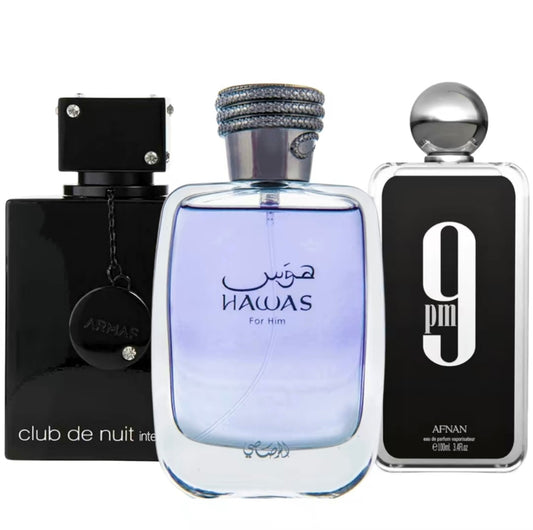 CLUB DE NUIT INTESE, HAWAS , 9PM (3.4oz) 100 ML Gift Set