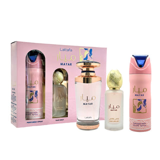 SET LATTAFA MAYAR MUJER (3 PIEZAS) 3.4 OZ EDP / 6.8 OZ PERFUME SPY / 1.7 OZ BRUMA PARA EL CABELLO
