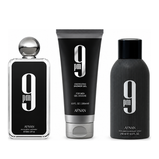 AFNAN 9PM MEN 4PC SET 3.4 EDP SPRAY / 3.4 S.GEL / 3.4 BL / 5.0 BODY MIST