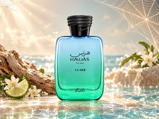 Shop men's fragrances: Rasasi Hawas La Mer with subtle Halloween spiderwebs