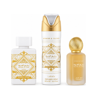 SET LATTAFA BADEE AL OUD HONOR & GLORY ( 3 PC) 3.4 OZ EDP / 6.8 OZ PERFUME SPY / 1.7 OZ HAIRMIST