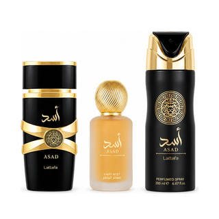 SET LATTAFA ASAD MEN ( 3 PC) 3.4 OZ EDP / 6.8 OZ PERFUME SPY / 1.7 OZ HAIRMIST