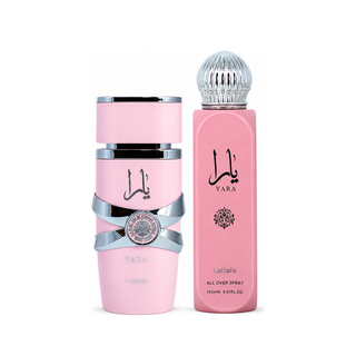 YARA Eau De Parfum100ml (3.4 Oz) & All Over Spray 150ml (5.07 Oz) By Lattafa | Sweet (Bundle)