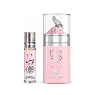 DANA’s Scent For Women EDP Spray 100ML (3.4 OZ) By LE FALCONE & YARA Roll-On Perfume Oil CPO 10ML (0.34 OZ) By Ard Al Zaafaran. ( PINK BUNDLE)