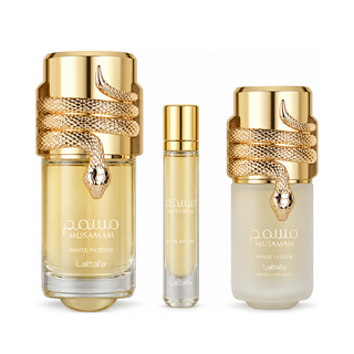 LATTAFA MUSAMAM WHITE INTENSE 3 PCS GIFTSET WITH 100ML EDP + 12ML TRAVEL SPRAY + 50ML HAIRMIST