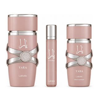 LATTAFA YARA 3 PCS GIFTSET WITH 100ML EDP + 12ML TRAVEL SPRAY + 50ML HAIRMIST