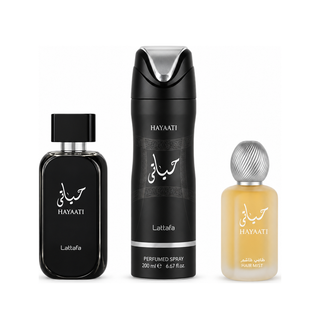 HAYAATI BLACK GIFT SET 3 PIECE Perfumed Spray + Hair Mist + 3.4oz Eau de Parfum