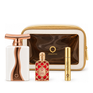 GIFT SET FLEUR DE ORIENTICA 3.0 oz + Amber Rouge mini + Royal amber spray pen + White pouch LUXURY COLLECTION